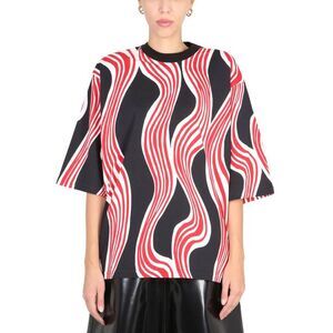 MONCLER GENIUS Wavy Stripes Graphic T-Shirt Unisex BLACK T-Shirts